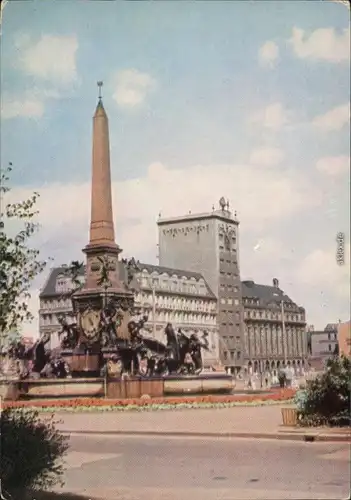 Leipzig Mendebrunnen mit Universitätshochhaus am Augustusplatz 1962
