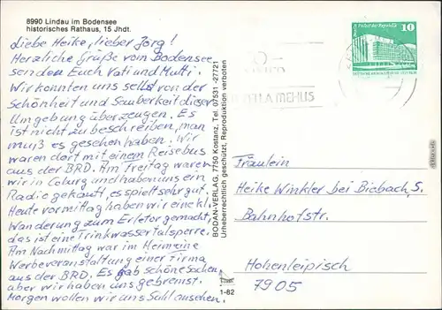 Ansichtskarte Lindau (Bodensee) Altes Rathaus 1982