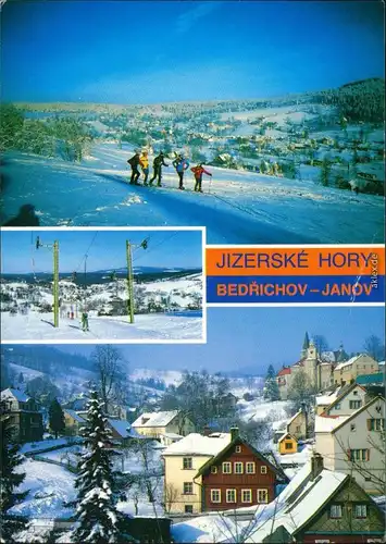 Ansichtskarte Region Reichenberg Skifahrer, Sessellift, Panorama 1990