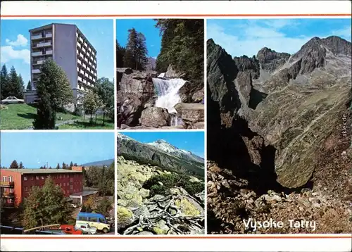 Ansichtskarte Vysoké Tatry Ortsmotive, Sturzbach, Bergwelt, Gipfel 1985