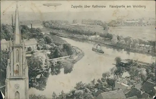 Rathenow Zeppelin über den Ort mit Industrie im Hintergrund 1909