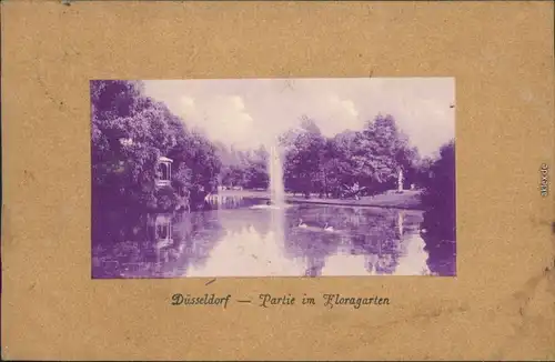 Ansichtskarte Düsseldorf Floragarten mit Teich und Fontäne Parcepartout 1909