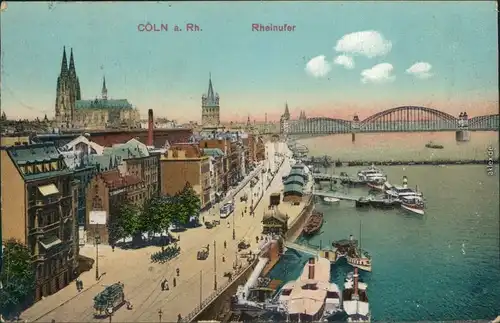 Köln Coellen | Cöln Dom mit Hohenzollernbrücke und Dampferanlegestelle 1909