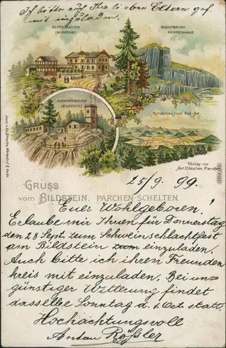 Parchen-Steinschönau Prácheň Kamenický Šenov Litho b Leipa Reichenberg 1899