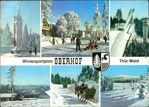 Ansichtskarte Oberhof (Thüringen) Ortsmotive, Schanze, Kutsche Skipiste g1970