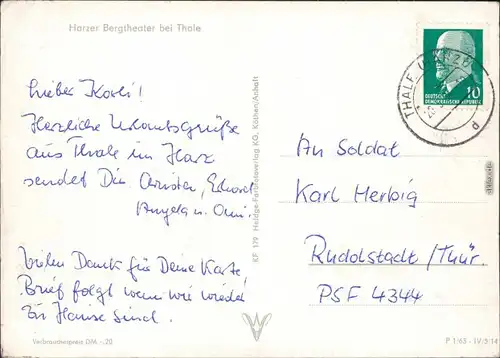 Ansichtskarte Thale (Harz) Harzer Bergtheater 1963