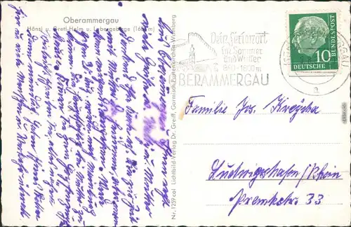 Ansichtskarte Oberammergau Hänsl u. Gretl-Heim 1957