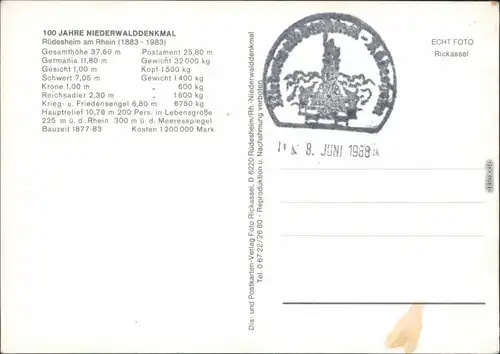 Ansichtskarte Rüdesheim (Rhein) National-Denkmal / Niederwalddenkmal 1988