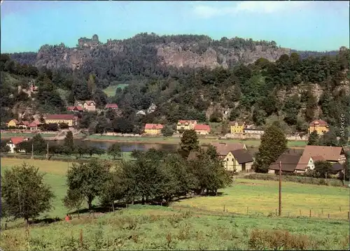 Ansichtskarte Rathen Panorama-Ansicht mit Felsen im Hintergrund 1979