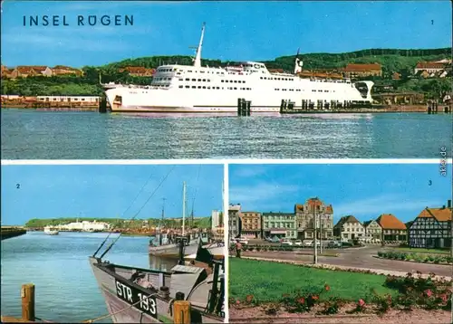 Ansichtskarte Bergen (Rügen) Schwedenfähre, Hafen, Karl-Marx-Platz 1971