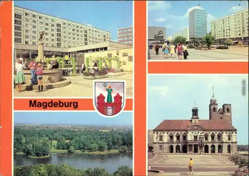 Magdeburg Eulenspiegelbrunnen, Karl-Marx-Straße, Rotehornpark, Rathaus g1981