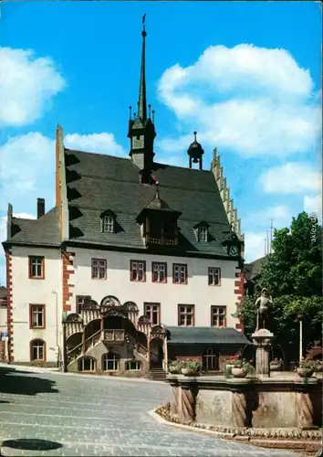 Ansichtskarte Pößneck Rathaus mit Brunnen 1975