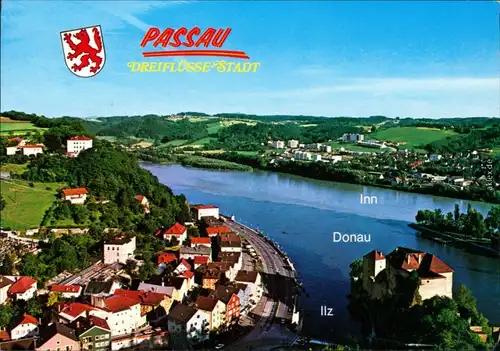 Passau Panorama-Ansicht - Zusammenfluß von Donau - Inn und Ilz 1996