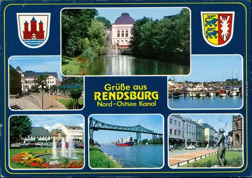 Rendsburg Schloss, Markt, Hafen, Brücke, Plastik, Springbrunnen mit Fontäne 1990