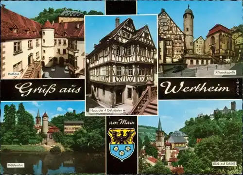 Wertheim Rathaus, Haus der 4 Gekrönten, Kilanskapelle, Kittsteintor, Schloß 1975