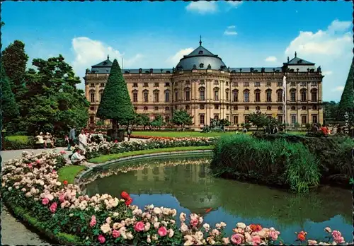 Ansichtskarte Würzburg Residenzschloß mit Teichanlage 1988