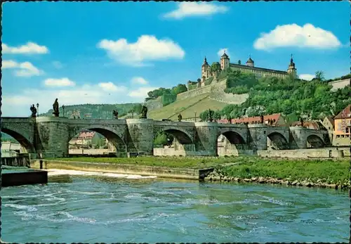 Ansichtskarte Würzburg Alte Mainbrücke mit Festung Marienberg 1973