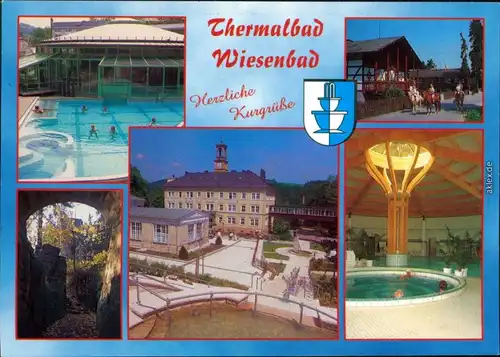 Ansichtskarte Wiesenbad Thermalbad - Außen- und Innenansicht 1999