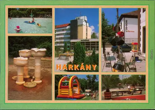 Ansichtskarte Harkány Schwimmbad, Hotel, Spielplatz, Brunnen 1995