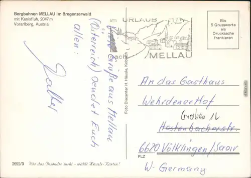 Ansichtskarte Mellau Bergbahn mit Kanisfluh (2047 m) 1997