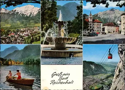 Bad Reichenhall Panorama, Springbrunnen, Ortsmotiv, Ruderer, Seilbahn 1984