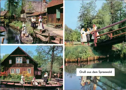 Lübbenau (Spreewald) Lubnjow Spreewald, Trachten, Kahn, Brücke 1970