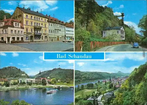 Ansichtskarte Bad Schandau Markt, Personenaufzug, Elbansicht, Panorama 1974