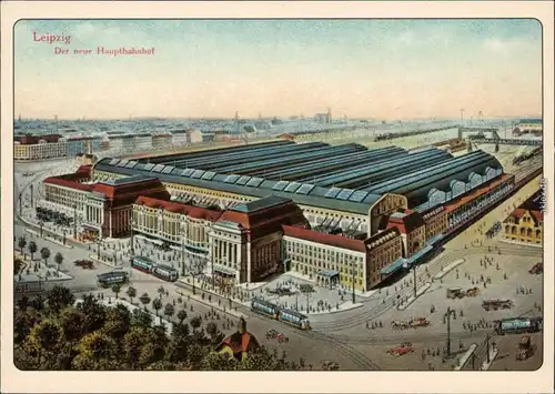 Ansichtskarte Leipzig Hauptbahnhof mit Straßenbahn 1913/1995