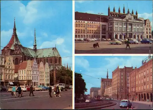 Ansichtskarte Rostock Marienkirche, Rathaus, Interhotel Warnow 1968