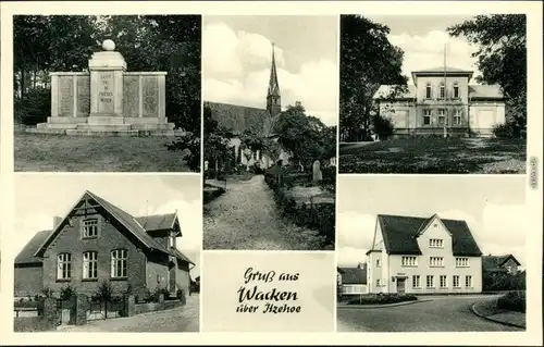 Ansichtskarte Wacken Denkmal, Kirche, Häuser, Straße 1950