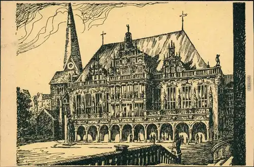 Ansichtskarte Bremen Künstlerkarte: Rathaus 1949