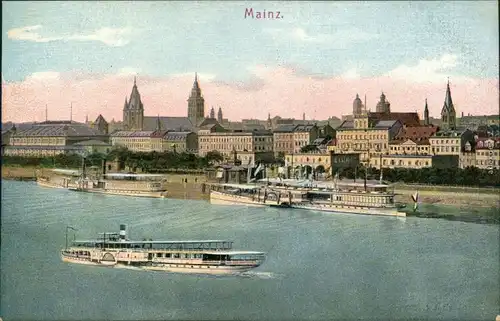 Ansichtskarte Mainz Panorama-Ansicht, Dampfer 1910