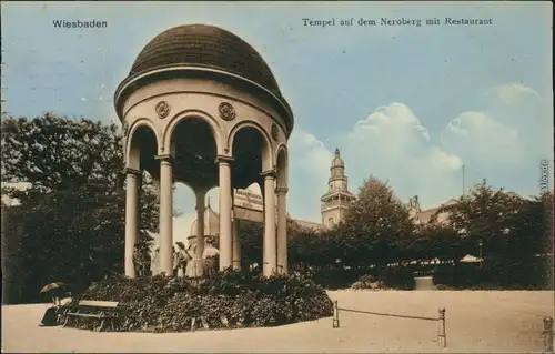Ansichtskarte Wiesbaden Tempel - Neroberg mit Restaurant 1911