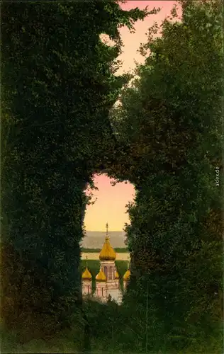 Ansichtskarte Wiesbaden Durchblick zur Griechische Kapelle 1911