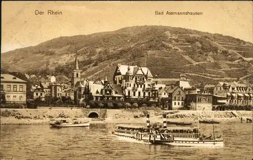 Assmannshausen am Rhein-Rüdesheim (Rhein) Panorama-Ansicht, Rhein 1910