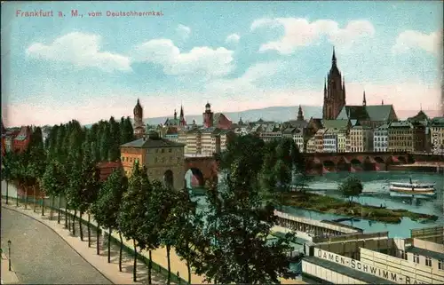 Ansichtskarte Frankfurt am Main Deutschherrnkai, Panorama, Damenbad 1911