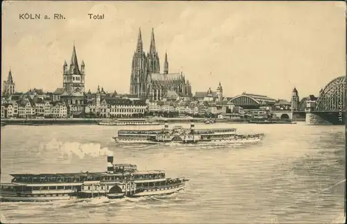 Ansichtskarte Köln Coellen | Cöln Panorama-Ansicht  2 Dampfer 1928