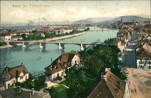 Ansichtskarte Basel Die 3 Rheinbrücken 1905
