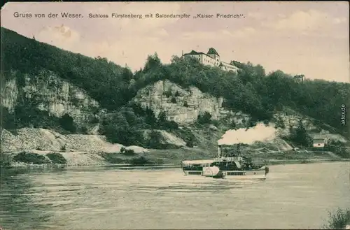 Fürstenberg (Weser) Schloss Fürstenberg mit Salondampfer Kaiser Friedrich 1911