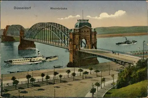 Ansichtskarte Düsseldorf Rheinbrücke 1923