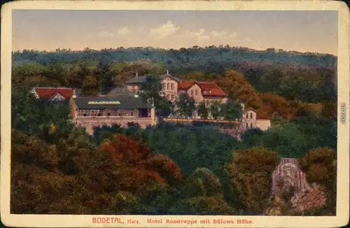 Ansichtskarte Thale (Harz) Berghotel Roßtrappe mit Bülows Höhe 1920