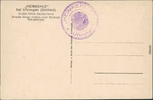 Ansichtskarte Uftrungen-Südharz Heimkehle - Seeauge 1918