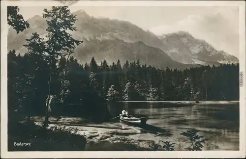 Ansichtskarte Grainau Badersee mit Ruderer und Bergmassiv im Hintergrund 1932