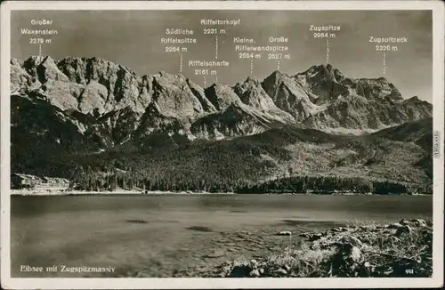 Ansichtskarte Grainau Eibsee mit Zugspitzmassiv 1940