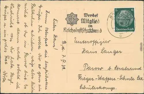 Glückwunsch/Grußkarten: Ostern - Hase mit Ei 1939 Reichsluftschutzbund Stempel