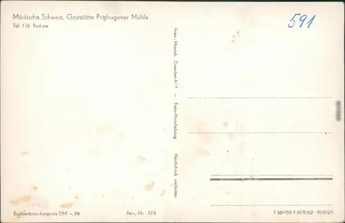 Ansichtskarte Buckow (Märkische Schweiz) Gaststätte Pritzhagener Mühle 1962