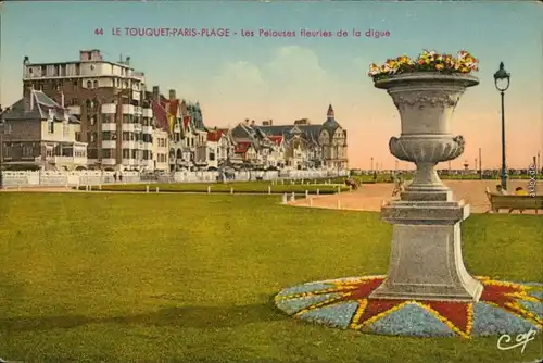 Ansichtskarte Le Touquet-Paris-Plage Blumenvase am Damm 1910