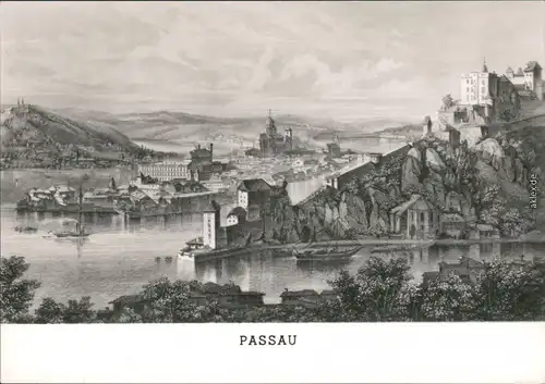 Ansichtskarte Passau Künstlerkarte: Panorama-Ansicht 1964