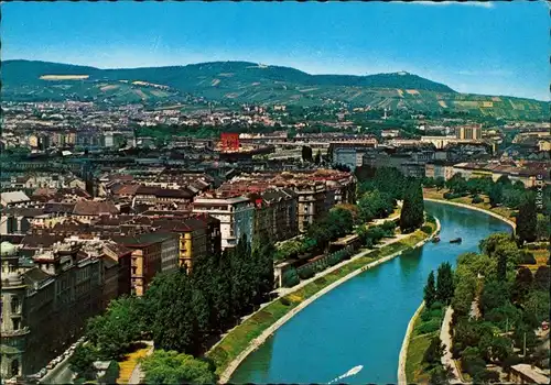 Wien  Blick auf Donaukanal gegen Kahlen- und Leopoldsberg 1978