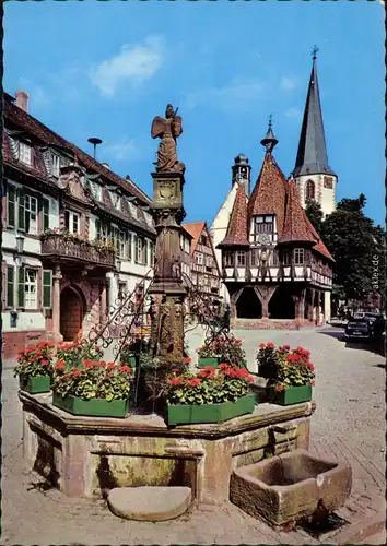 Ansichtskarte Michelstadt Marktplatz mit Brunnen und Rathaus 1982